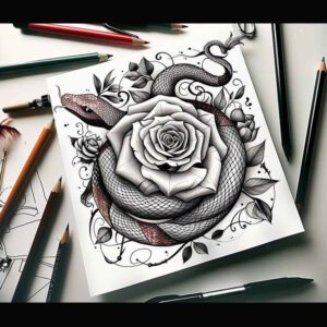 mystery-motif-snake-tattoo – tattoo design ideas free ai generated – airy – for-elbow – Gallery: snakes-inkby-ai