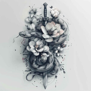mystery-motif-snake-tattoo – tattoo design ideas free ai generated – compact – for-lower-chest – Gallery: snakes-inkby-ai