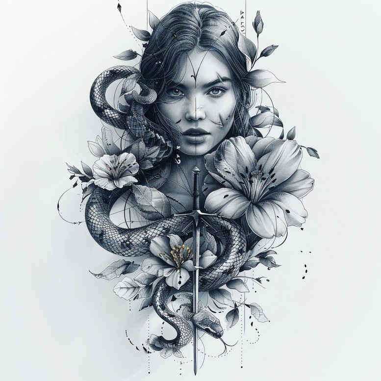 mystical-snake-tattoo – tattoo design ideas free ai generated – clean-stroke – for-foot – Gallery: snakes-inkby-ai