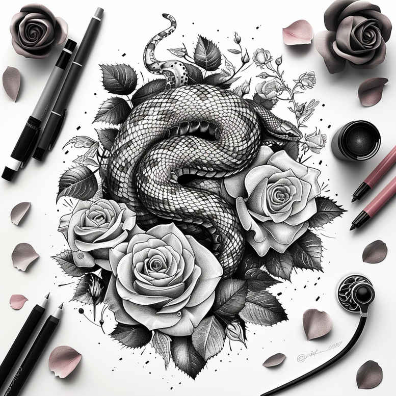 mystical-snake-tattoo – tattoo design ideas free ai generated – subtle – for-lower-arm – Gallery: snakes-inkby-ai