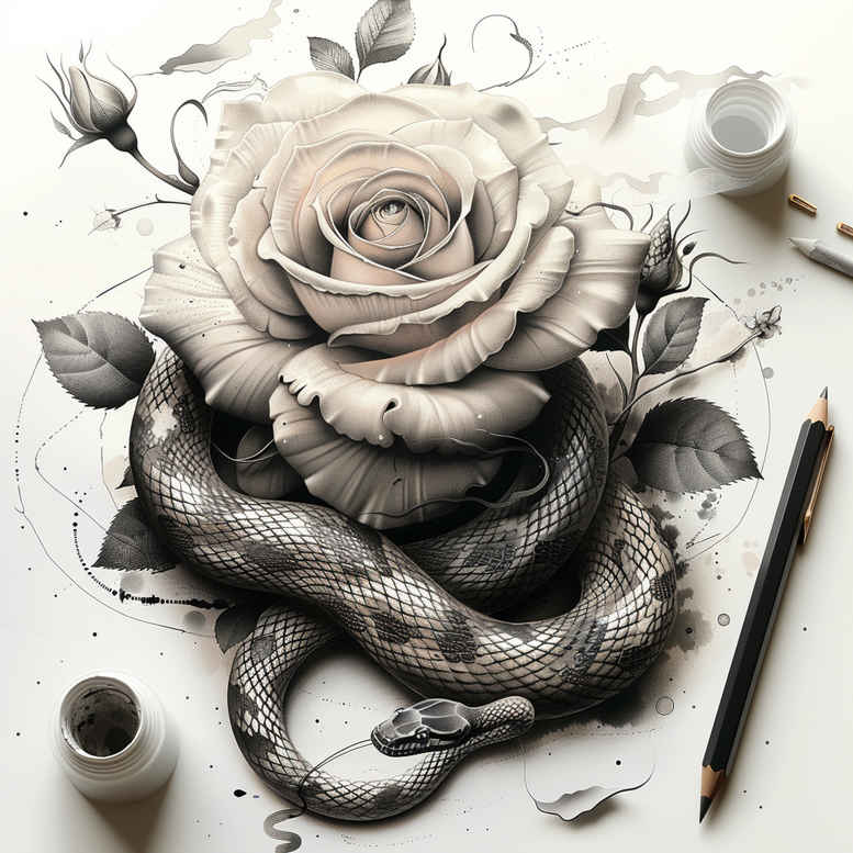 organic-line-snake-tattoo – tattoo design ideas free ai generated – precise – for-lower-leg – Gallery: snakes-inkby-ai