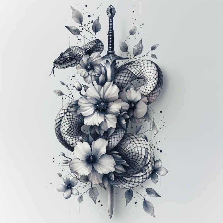 ornament-snake-tattoo – tattoo design ideas free ai generated – mini-geometry – for-lower-chest – Gallery: snakes-inkby-ai