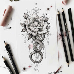 ornament-snake-tattoo – tattoo design ideas free ai generated – pure-motif – for-upper-arm – Gallery: snakes-inkby-ai