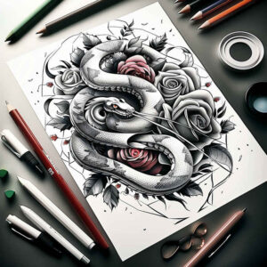 ornament-snake-tattoo – tattoo design ideas free ai generated – simple-dot – for-shin – Gallery: snakes-inkby-ai