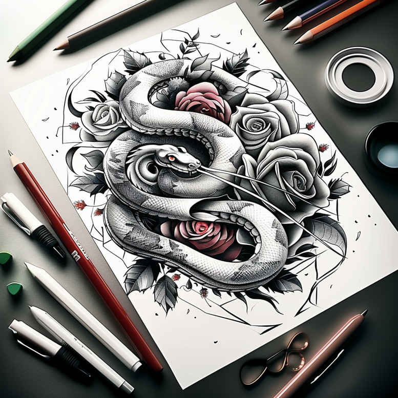 ornament-snake-tattoo – tattoo design ideas free ai generated – simple-dot – for-shin – Gallery: snakes-inkby-ai