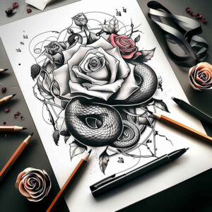 ornamental-detail-snake-tattoo – tattoo design ideas free ai generated – crisp-outline – for-foot – Gallery: snakes-inkby-ai