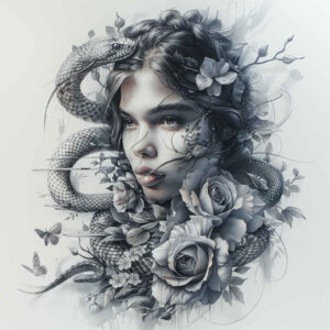 ornamental-detail-snake-tattoo – tattoo design ideas free ai generated – micro-line – for-full-back – Gallery: snakes-inkby-ai