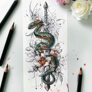 plant-ornament-snake-tattoo – tattoo design ideas free ai generated – gentle-angle – for-elbow – Gallery: snakes-inkby-ai