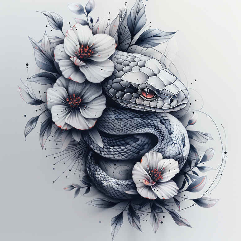plant-ornament-snake-tattoo – tattoo design ideas free ai generated – soft-curve – for-stomach – Gallery: snakes-inkby-ai