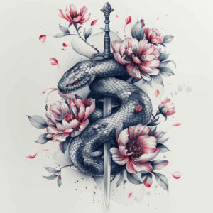 strength-motif-snake-tattoo – tattoo design ideas free ai generated – fine-dot – for-temple – Gallery: snakes-inkby-ai