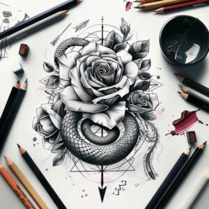 strength-motif-snake-tattoo – tattoo design ideas free ai generated – gentle-angle – for-toe – Gallery: snakes-inkby-ai