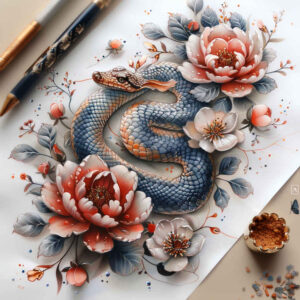 strength-motif-snake-tattoo – tattoo design ideas free ai generated – symbol-mark – for-behind-ear – Gallery: snakes-inkby-ai