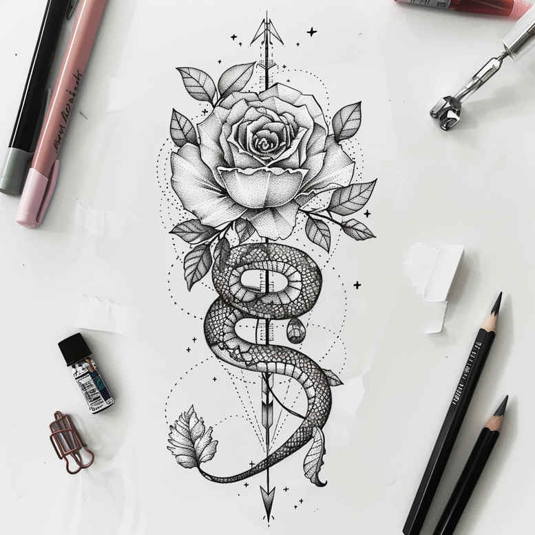 snakes tattoo design ideas balanced color clear edge resilience and power