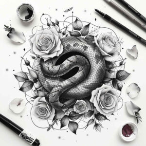 snakes tattoo design ideas Surrealism imaginative crisp outline for back shoulder