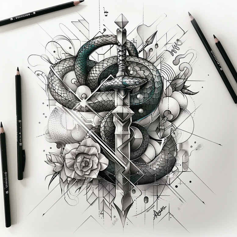 snakes tattoo design ideas Realism sharp focus empty space for palm