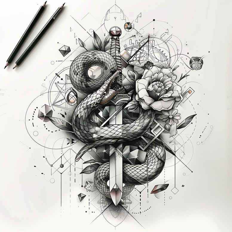 snakes tattoo design ideas Realism soft contrast negative space for chest