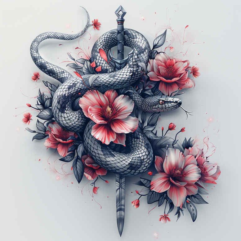 snakes tattoo design ideas Surrealism esoteric no shading for shin