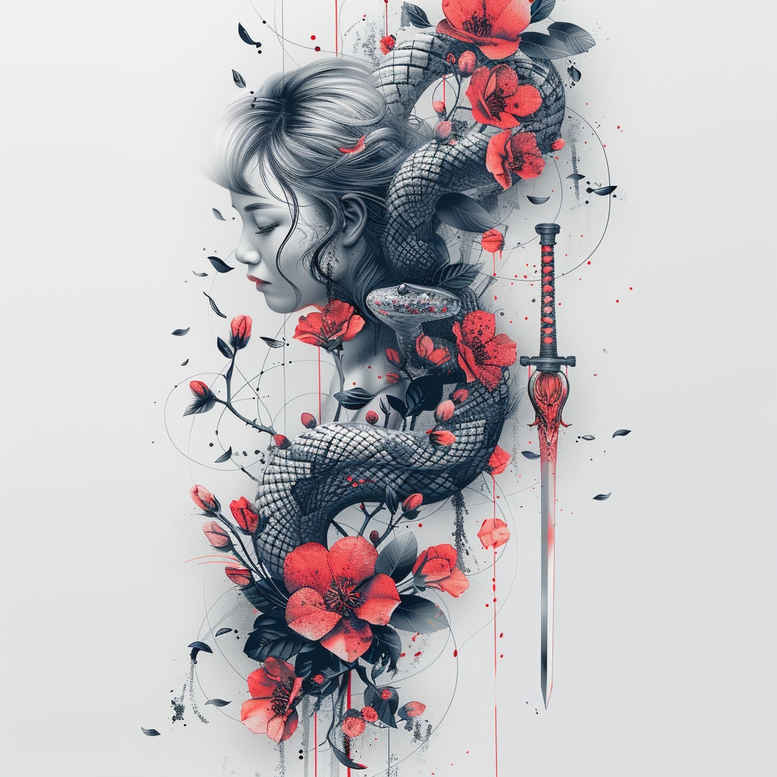 snakes tattoo design ideas Surrealism illusionary plain for foot
