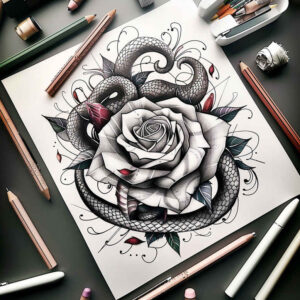 snakes tattoo design ideas Surrealism dreamscape refined ink for collarbone
