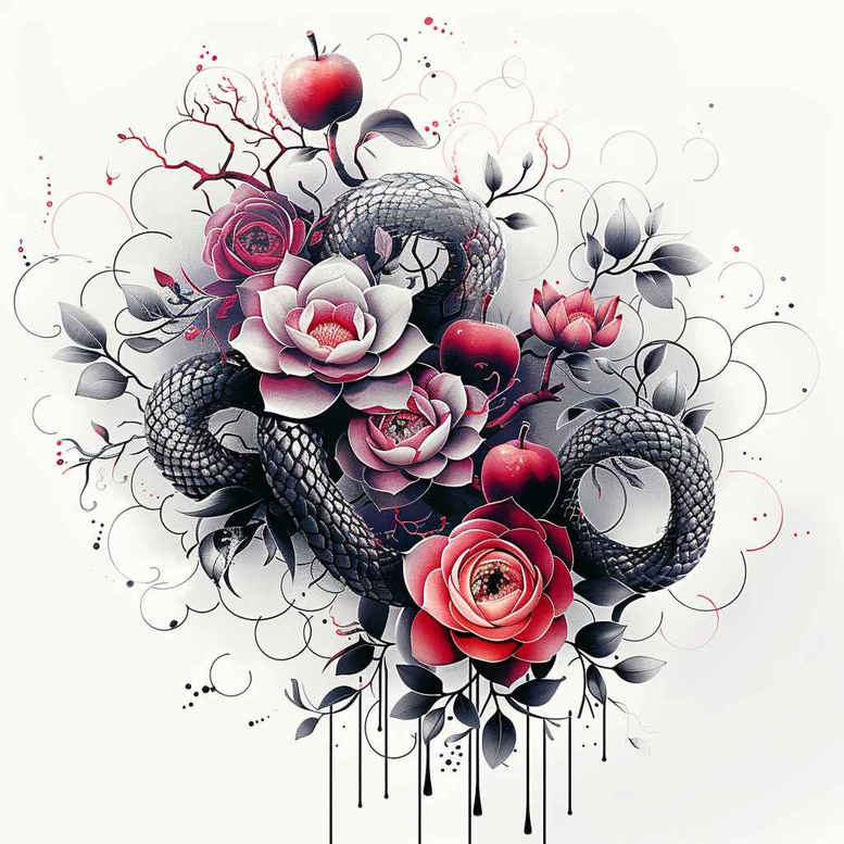 snakes tattoo design ideas Surrealism mystical single line represents resilience