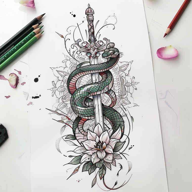 snakes tattoo design ideas Surrealism phantasmagoria sparse symbol of determination