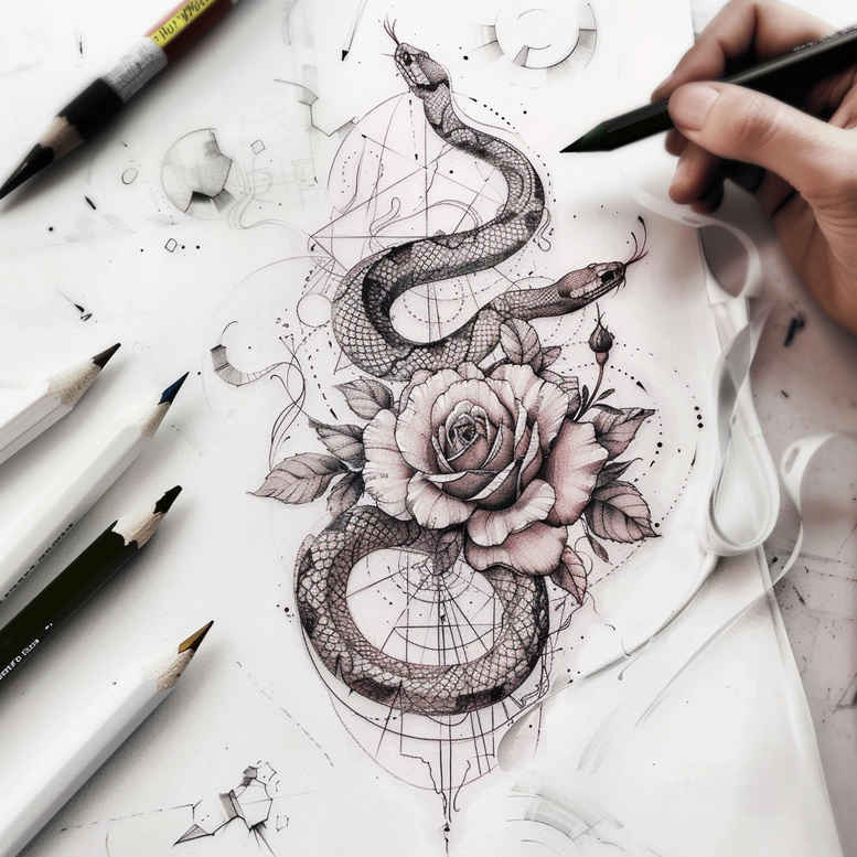 snakes tattoo design ideas Realism realistic wrinkles sparse symbolising perseverance