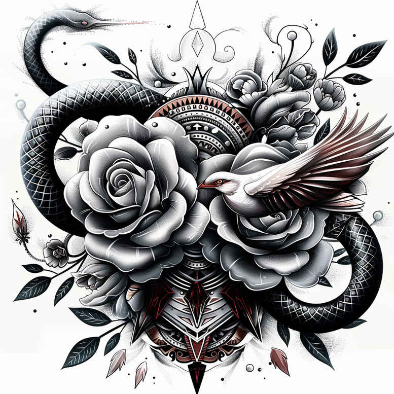 snakes tattoo design ideas Realism smooth gradients thin script shows resilience