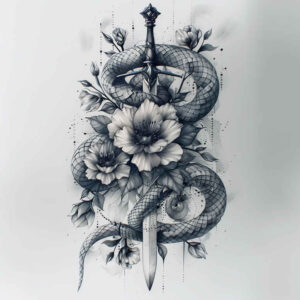 transformation-symbol-snake-tattoo – tattoo design ideas free ai generated – monochrome – for-stomach – Gallery: snakes-inkby-ai