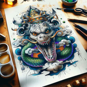 water-motif-sobek-tattoo-despair-for-shin – tattoo design ideas free ai generated – Gallery: sobek-inkby-ai