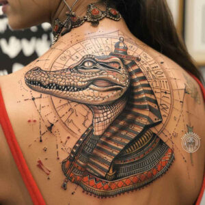 rebirth-symbol-sobek-tattoo-chilling-for-outer-arm – tattoo design ideas free ai generated – Gallery: sobek-inkby-ai