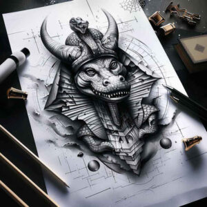 crocodile-god-tattoo-horror-for-shin – tattoo design ideas free ai generated – Gallery: sobek-inkby-ai