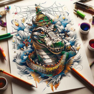 crocodile-god-tattoo-hidden-for-lower-thigh – tattoo design ideas free ai generated – Gallery: sobek-inkby-ai