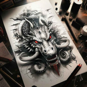 wavy-line-sobek-tattoo-grotesque-for-full-back – tattoo design ideas free ai generated – Gallery: sobek-inkby-ai