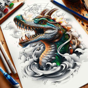 shadow-sobek-tattoo-spooky-for-abdomen – tattoo design ideas free ai generated – Gallery: sobek-inkby-ai