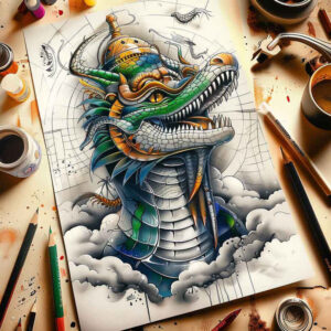 wave-sobek-tattoo-macabre-for-behind-ear – tattoo design ideas free ai generated – Gallery: sobek-inkby-ai