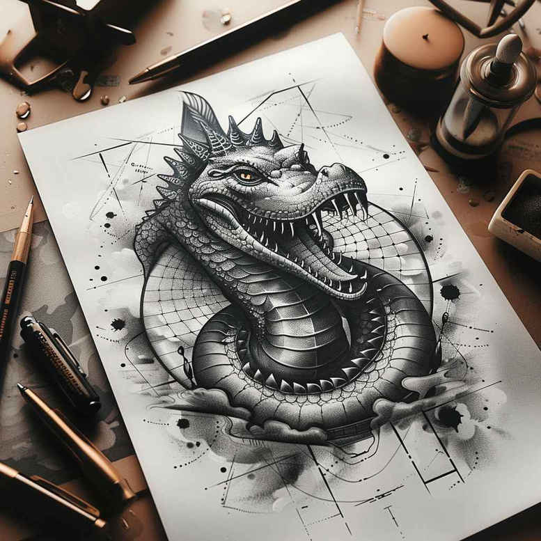 wave-sobek-tattoo-spine-chilling-for-arm – tattoo design ideas free ai generated – Gallery: sobek-inkby-ai