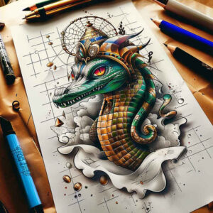 wave-sobek-tattoo-dark-for-upper-thigh – tattoo design ideas free ai generated – Gallery: sobek-inkby-ai
