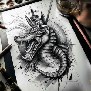 plant-ornament-sobek-tattoo-eerie-for-calf – tattoo design ideas free ai generated – Gallery: sobek-inkby-ai