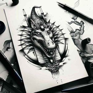 water-god-tattoo-spectral-for-hand – tattoo design ideas free ai generated – Gallery: sobek-inkby-ai
