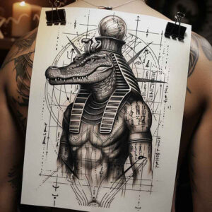 water-god-tattoo-demonic-for-calf – tattoo design ideas free ai generated – Gallery: sobek-inkby-ai
