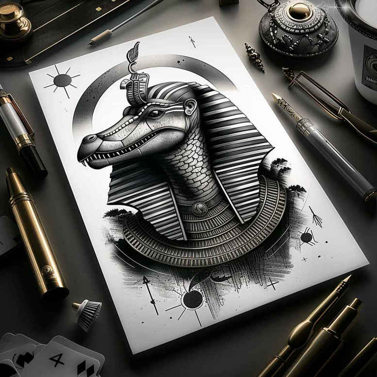 sobek tattoo design ideas bright color aggressive form for nape
