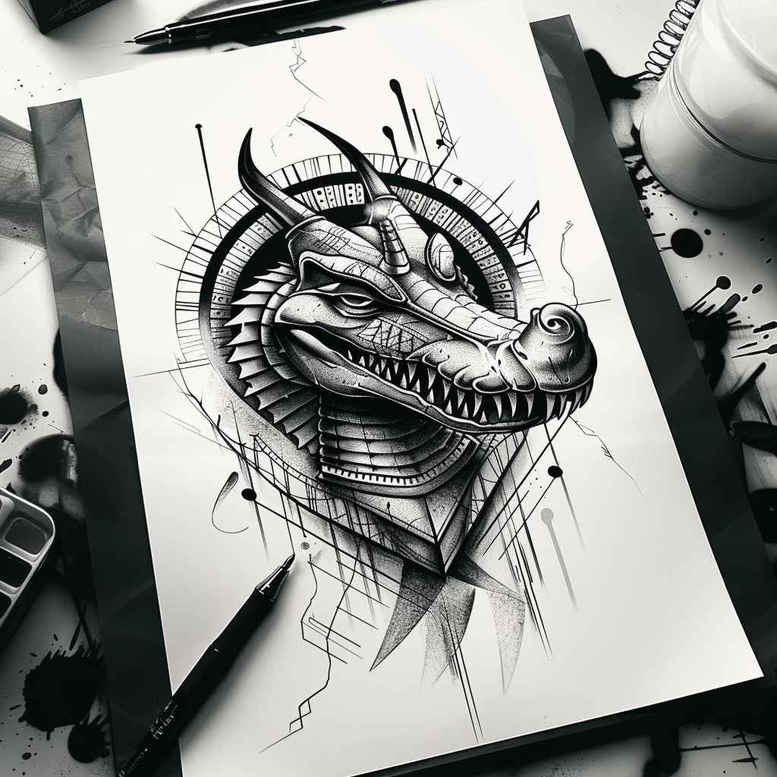 sobek tattoo design ideas naturalistic desert deity for spine