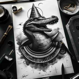 sobek tattoo design ideas Surrealism visionary divine strength for sternum