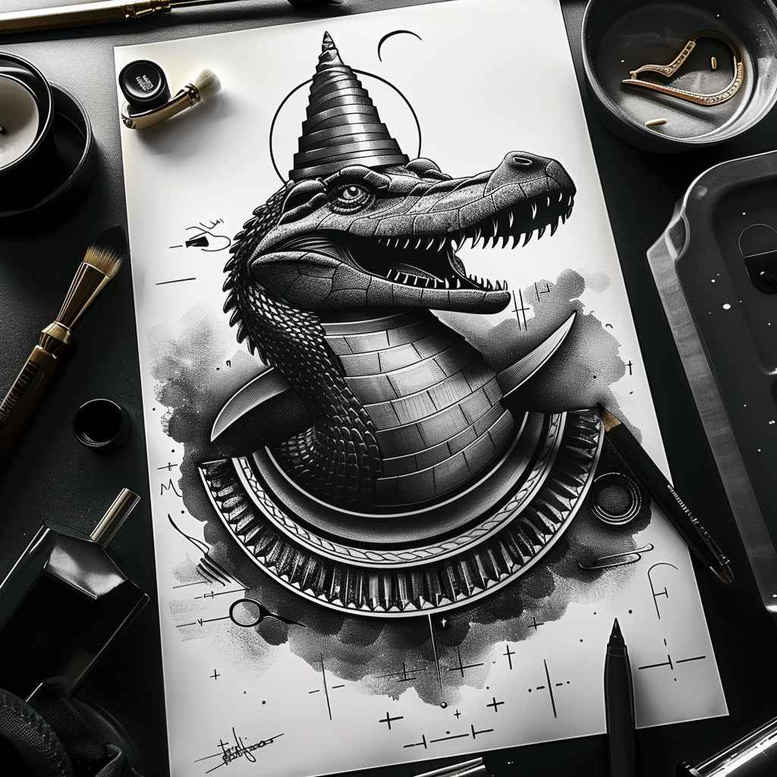 sobek tattoo design ideas Surrealism visionary divine strength for sternum