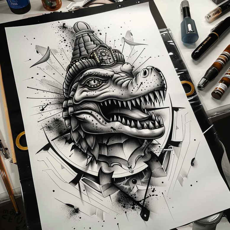 sobek tattoo design ideas Realism realistic color divine warrior for ribs