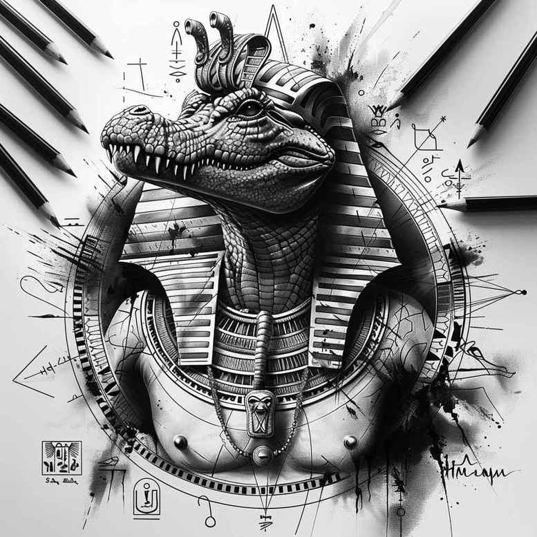 sobek tattoo design ideas Surrealism phantasmagoria fang and jaw shows strength
