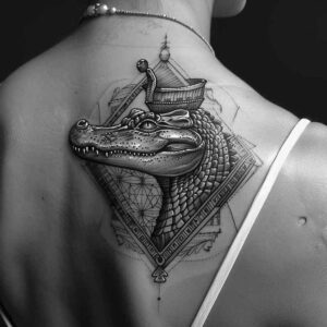 sobek tattoo design ideas Realism natural contours predator symmetry for nape