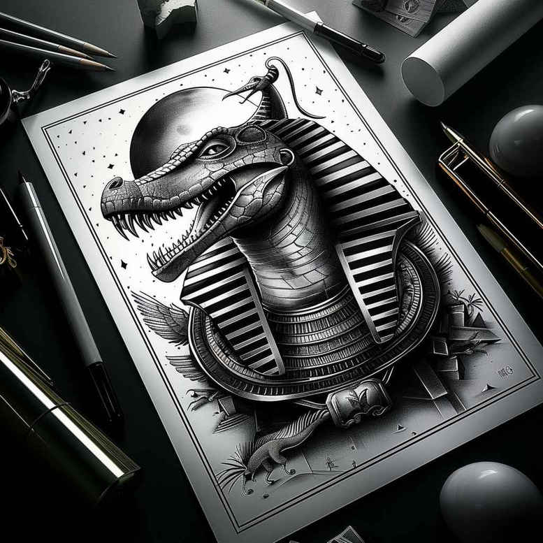sobek tattoo design ideas Surrealism hallucinatory primal defense for biceps