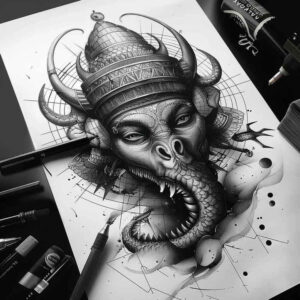 sobek tattoo design ideas Surrealism illusionary river power embodying determination