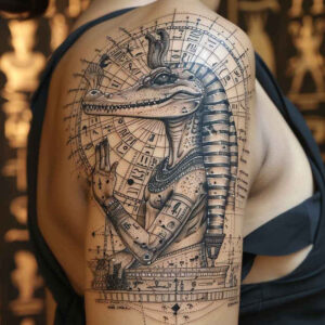 sobek tattoo design ideas high-contrast sacred creature stands for strength